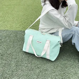 Mint green quilted duffel bag, casual fashion yoga bag and large capacity travel handbag.