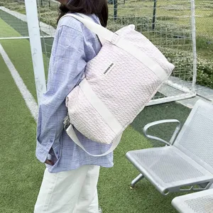 Pink textured travel duffel bag large capacity yoga shoulder handbag for women daily sports