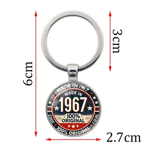 Detailed size guide showing measurements for the retro 1967 metal keychain gift pendant