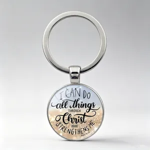 Philippians 4:13 Bible Verse Keychain I Can Do All Things Religious Metal Glass Cabochon Bag Pendant Key Ring