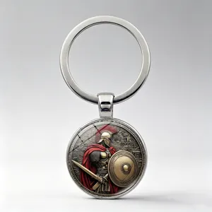 Spartaanse Krijger Sleutelhanger Oudgrieks Held Schild Glazen Cabochon Zinklegering Metalen Sleutelring Tas Hanger Mannen Vrouwen