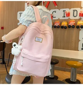 Pink Japanese Harajuku school backpack, large capacity casual daily book bag for women.