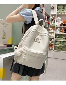 Casual white school backpack for students large capacity daily commuter laptop bag