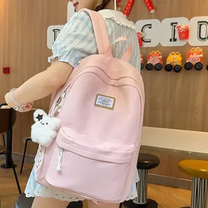 Pink casual backpack large capacity school bag cute style for women and teen girls everyday use