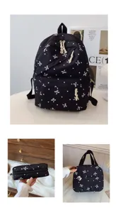 Mujeres moda conjunto de mochila de tres piezas casual lindo negro lazo impresión