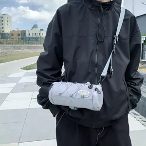 Lässige hellgraue zylindrische Umhängetasche für Damen und Herren, Outdoor Sporttasche.