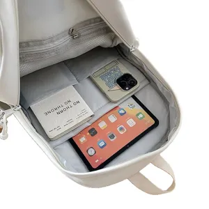 Large capacity white school backpack with multi compartments for students daily commute.