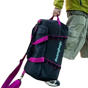 Large capacity outdoor travel duffel bag in black and pink for camping and moving