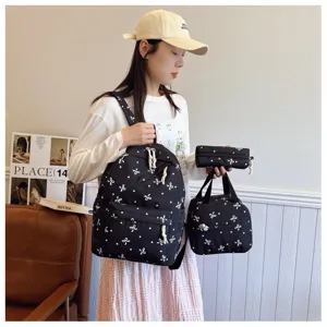 Set de mochila casual de 3 piezas para mujer, bolso escolar grande y de viaje con lazo.