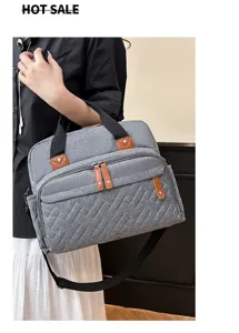 Large capacity grey mommy bag with multi-pockets and quilted design