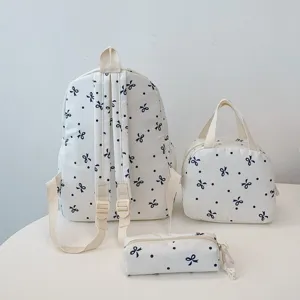 Conjunto de mochila de 3 piezas para mujer elegante lazo estampado bolso escolar grande