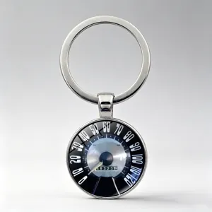 Vintage Car Speedometer Keychain Retro Time Gem Glass Cabochon Pendant Zinc Alloy Metal Key Ring Accessory For Enthusiasts