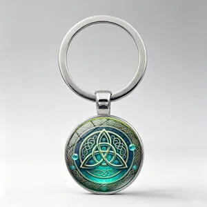 Portachiavi Nodo della Trinità Celtica Lega di Zinco Vetro Gemma del Tempo Triquetra Ciondolo per Borsa Retro Regalo