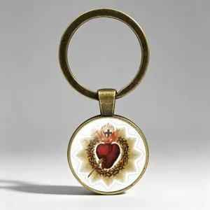 Sacred Heart of Jesus time gem metal keychain for car bags and daily accessories.