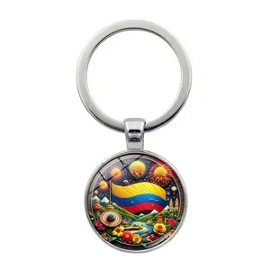 Colombia flag keychain featuring fireworks scenery and glass dome travel gift souvenir