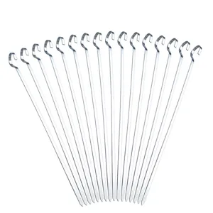 Stainless steel BBQ skewers set, flat barbecue sticks with hook for outdoor grilling tools.