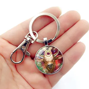 Creative Taurus zodiac constellation time gem keychain with lobster clasp on metal ring