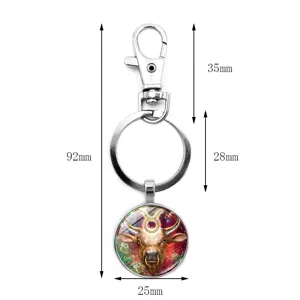 Detailed dimensions of Taurus zodiac glass keychain pendant showing 92mm total length