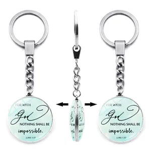 Inspirerende Dubbelzijdige Tijdsteen Zinklegering Sleutelhanger Bijbelvers Engels Citaat Glas Hanger Tas Charm Metaal