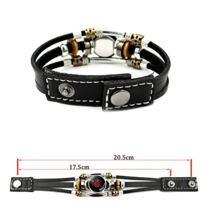Punk vintage multi-layer leather bracelet with vinyl record motif and 20.5cm total length.