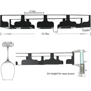 Under cabinet wine glass rack metal stemware holder black hanging bar for kitchen bar