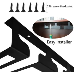 Under cabinet wine glass holder detail showing sturdy metal construction and easy mounting screws.