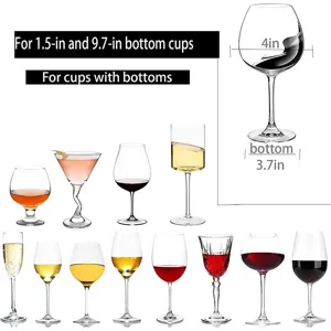Wine glass dimension diagram showing various glassware shapes and size measurements clearly.