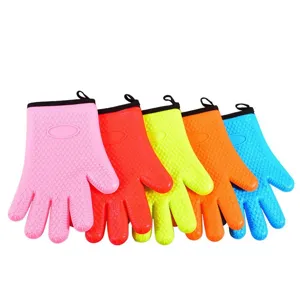 Modern Minimalistisch Silikon Baumwolle Ofenhandschuhe Herz Muster Hitzebeständig Rutschfest Fünf Finger Küche Backen Ofen Handschuhe