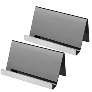 Two minimalist 304 stainless steel business card holders for desk, professional office display