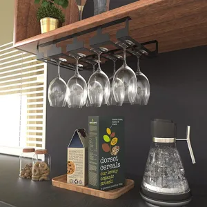 Modern Iron Wine Glass Rack Under Cabinet Stemware Holder Hanging Wine Glass Hanger Storage Organizer For Kitchen Bar Home