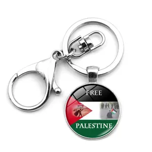 Palestine Flag Keychain Zinc Alloy Lobster Clasp Glass Cabochon Free Palestine Heart Map Pattern Key Ring Bag Charm Jewelry Gift