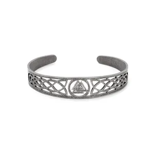 Vintage Viking Celtic knot Valknut stainless steel hollow cuff bracelet for men and women.