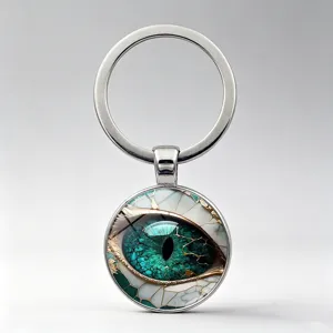 Vintage Evil Eye Time Gem Keychain Creative Dragon Eye Glass Cabochon Pendant Zinc Alloy Key Ring For Bag Decor