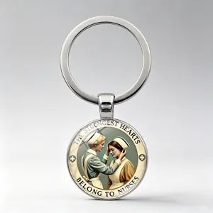 Retro Nurse Time Gem Keychain Zinc Alloy Glass Cabochon Keyring The Strongest Hearts Belong To Nurses Nursing Gift Bag Ornament