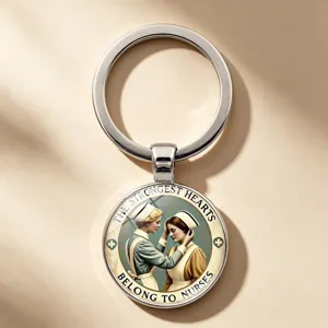 Vintage nurse keychain with Strongest Hearts quote on time gem glass pendant