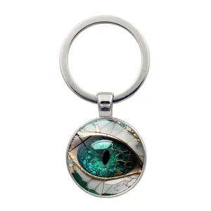 Creative mystical green dragon eye keychain with glass cabochon for car and bag