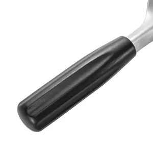 Stainless steel ice cream scoop handle detail, durable kitchen tool close-up view.