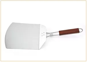 Edelstahl Pizzaschieber mit klappbarem Holzgriff zum Backen von Pizza und Kuchenwerkzeugen.