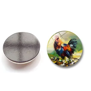 Runder Kühlschrankmagnet aus Glas mit buntem Hahn-Ölgemälde und magnetischer Rückseite