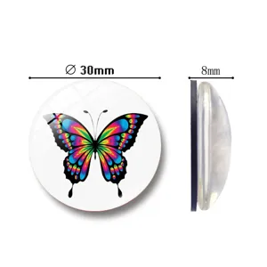Vue détaillée du aimant frigo papillon 30mm montrant une épaisseur de 8mm