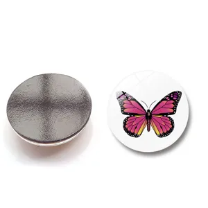 Vue détaillée du motif papillon et du dos magnétique de l'aimant de réfrigérateur