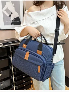 Large capacity fashion blue quilted mummy diaper bag for travel with multi-pockets