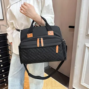 Stylish large capacity black diaper bag with multi-pockets and adjustable shoulder strap
