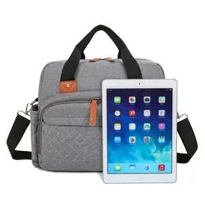 Large capacity gray quilted diaper bag for travel with multiple functional pockets
