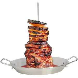 Stainless steel vertical skewer rack detail for vertical BBQ, al pastor and shawarma grilling.