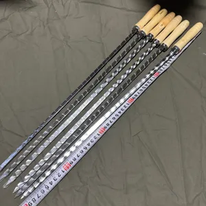 Stainless Steel BBQ Skewers Long Flat Grilling Skewers With Spiral Pattern For Outdoor Picnic Barbecue Grilling Needles