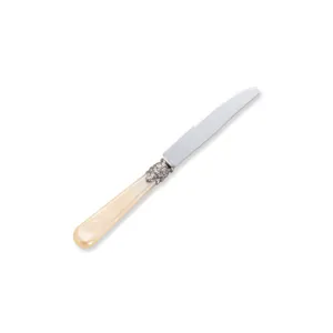 Detalle de un elegante cuchillo vintage de acero inox 304 con mango de acrílico beige
