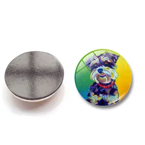 Colorful puppy oil painting crystal glass fridge magnet with 25mm magnetic base decoration