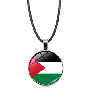 Palästina-Flagge Zeit-Edelstein-Anhänger-Halskette mit schwarzer Kordel für Frauen-Schmucksets