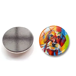 Vibrant oil painting style dachshund dog round glass fridge magnet 25mm diameter